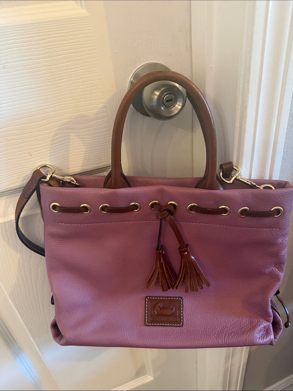 Dooney & Bourke Pink Leather Shoulder Tote with Brown Handles